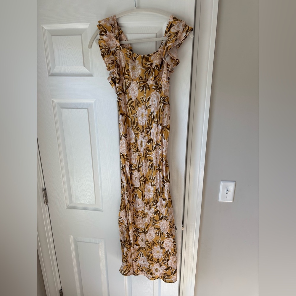 Madewell Floral Maxi Dress with Ruffle Sleeves - Yellow and Cream